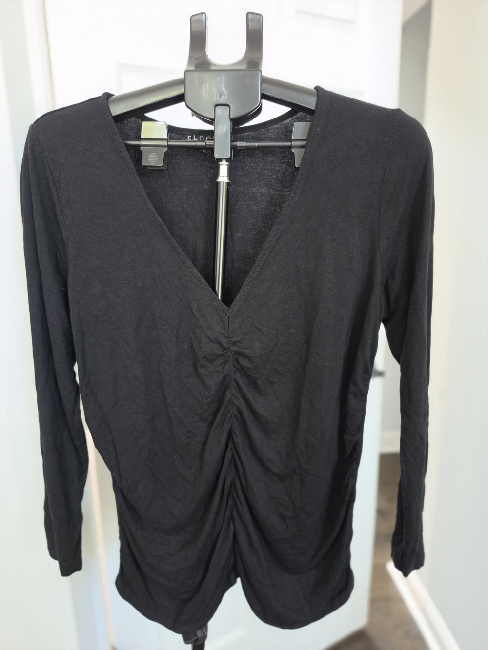 Eloquii Black Ruched V-Neck Long Sleeve Top